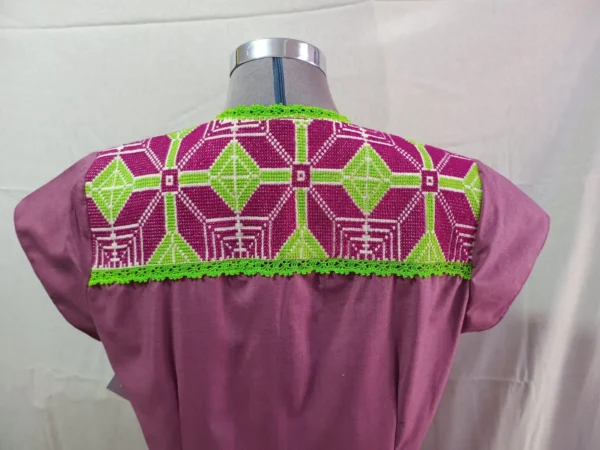 Vestido algodón vino jaspeado punto de cruz