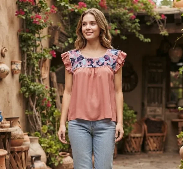Blusa de cajón completo con manga de olanes