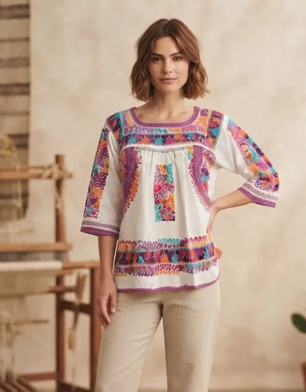 Blusa deshilada en rombos multicolor