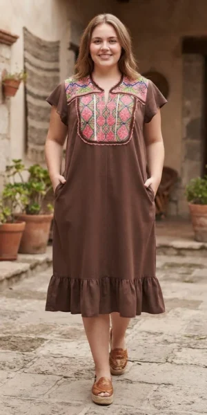 WhatsApp Image 2026-10-09 at 2.10.56 PM Vestido punto de cruz café con coral