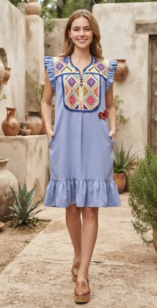 Vestido punto de cruz lumbago con colores