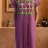 Vestido algodón vino jaspeado punto de cruz