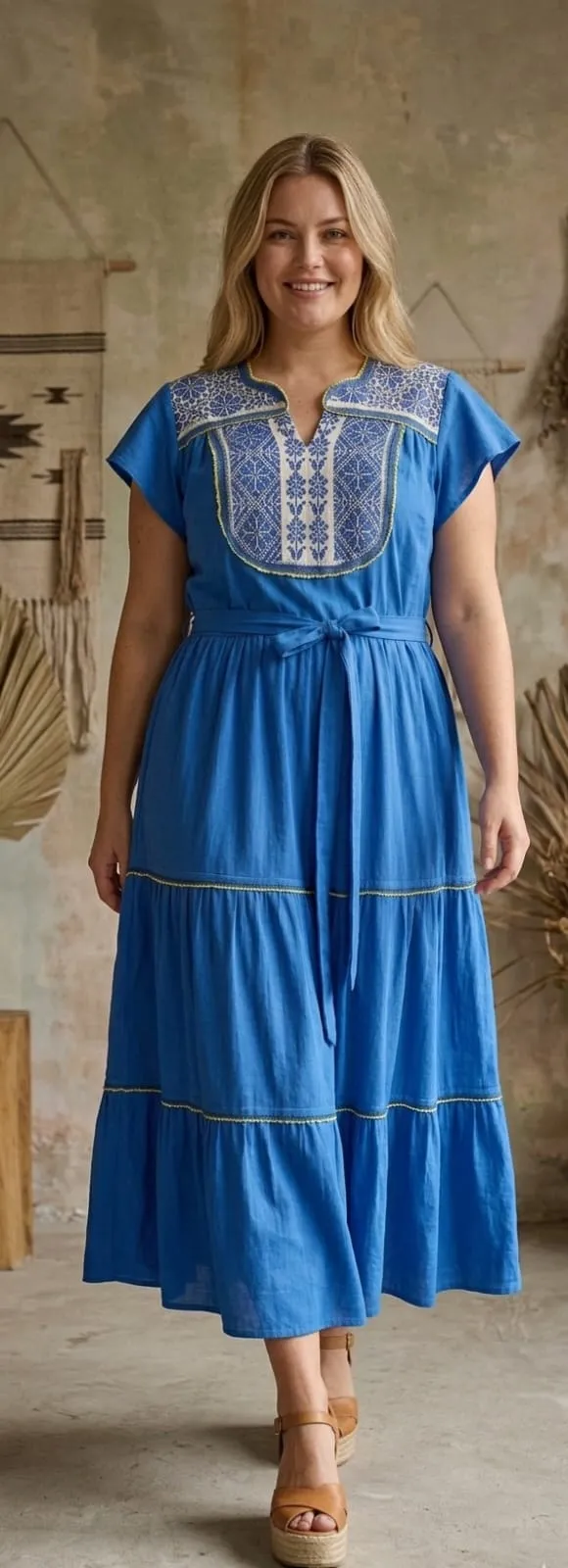 vestido de coctel largo bordado punto de cruz