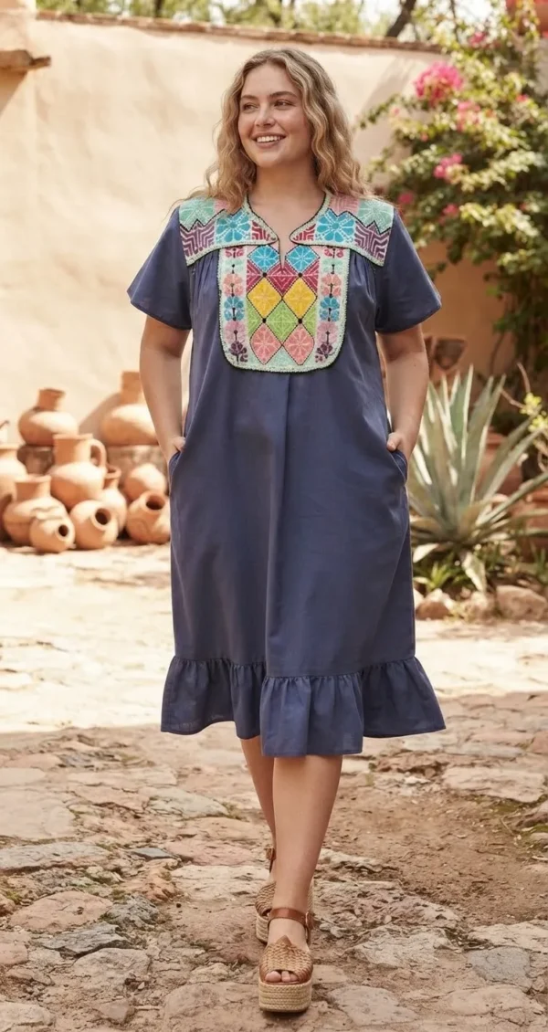Vestido punto de cruz marino bordado colores
