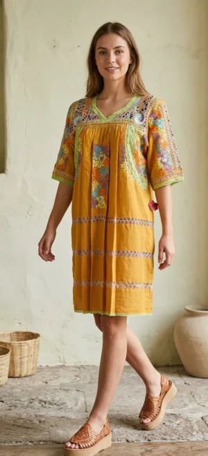 WhatsApp Image 2026-10-12 at 12.45.05 PMp Vestido de manga tres cuartos con deshilado nacional