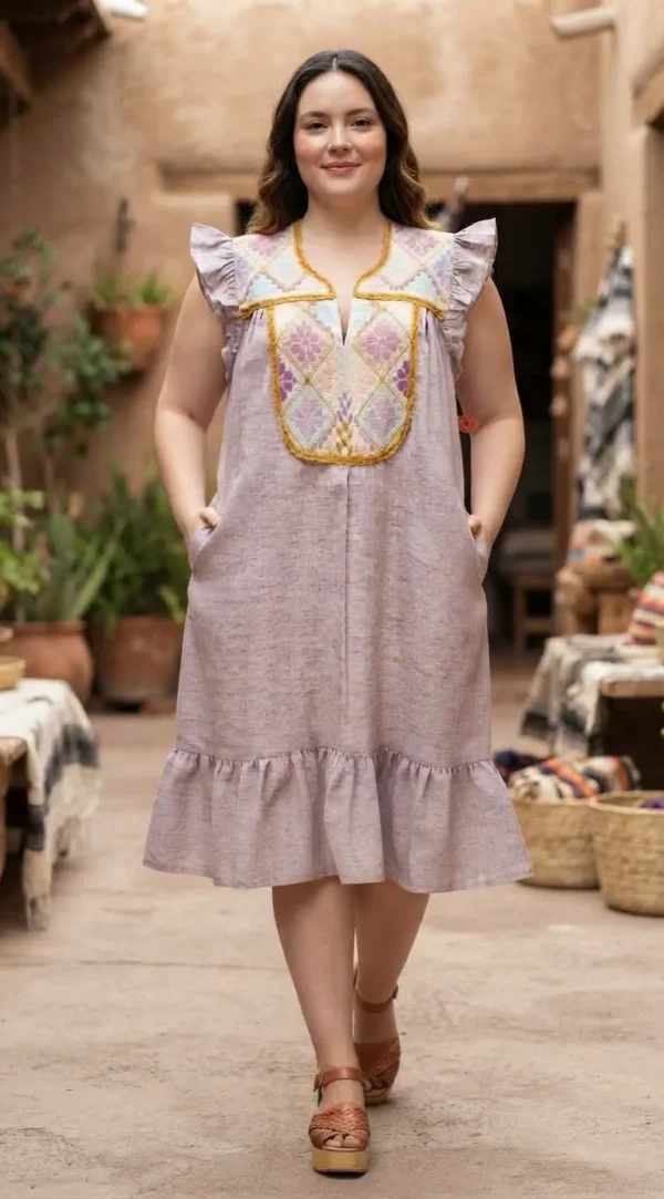 Vestido jaspeado vino punto de cruz tonos pastel
