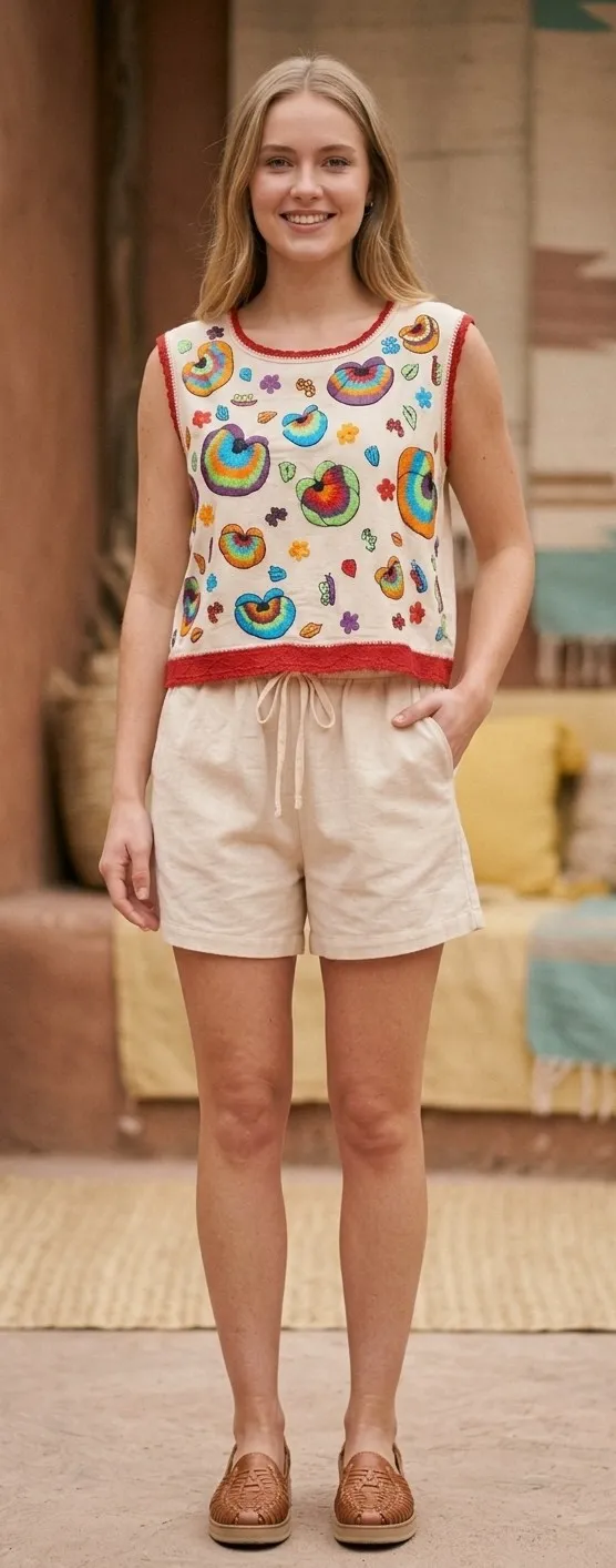 Conjunto de short y blusa tela hueso
