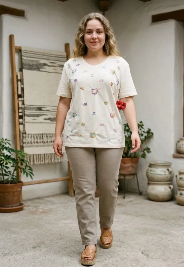 Playera hueso con tonos pasteles