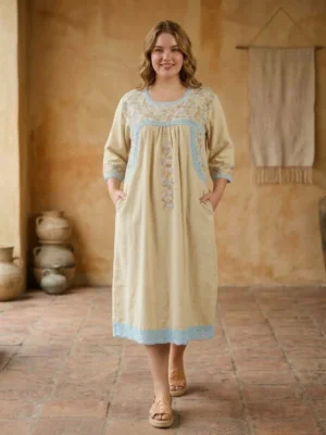 WhatsApp Image 2026-10-14 at 1.49.53 PM Vestido de telar verde tierno bordado rococo tejido azul cielo