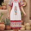 Vestido blanco danzantes multicolor, dos randas semilla abajo