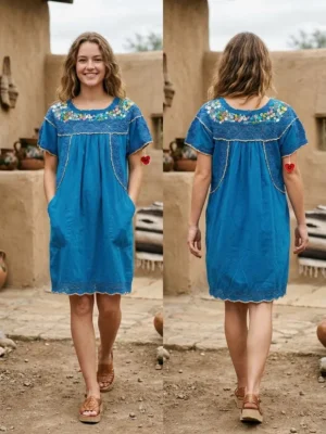 Vestido telar de pedal azul rey bordado de rococo tejido azul rey