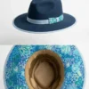 Sombrero lana de borrego fina color azul mezclilla bordado tonos azul