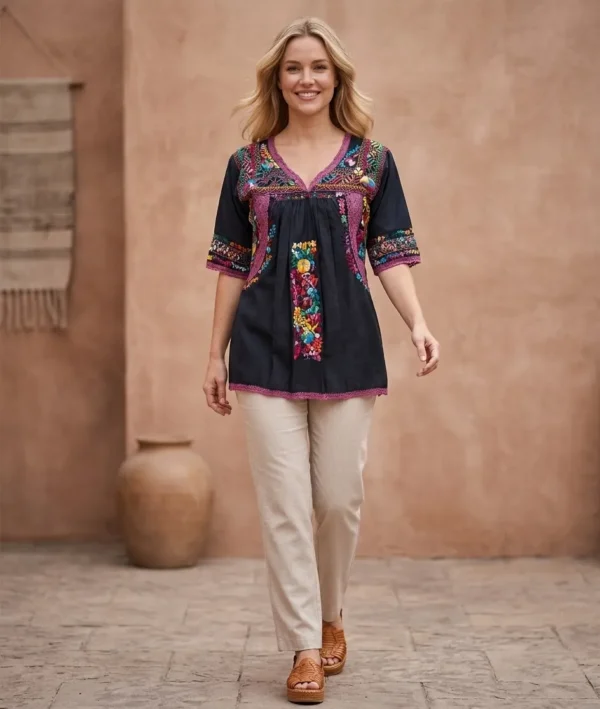 blusa Blusa marino multicolor tejido buganvilia