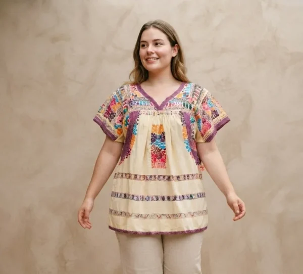 Blusa amarilla moños tejido buganvilia