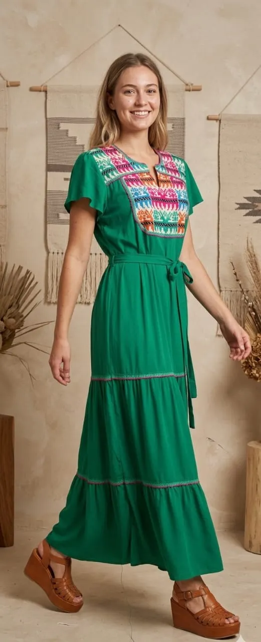 vestido coctel largo bordado punto de cruz