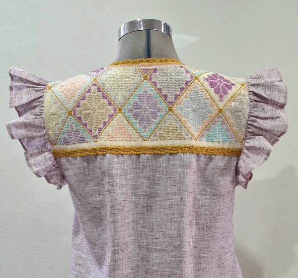 Vestido jaspeado vino punto de cruz tonos pastel