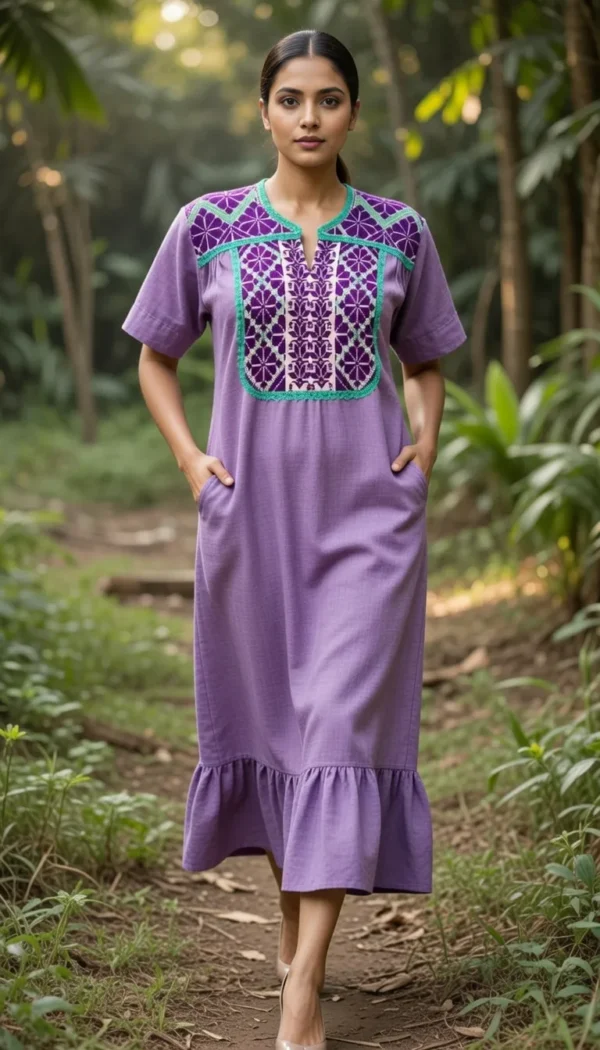 Vestido lila con bordado punto de cruz