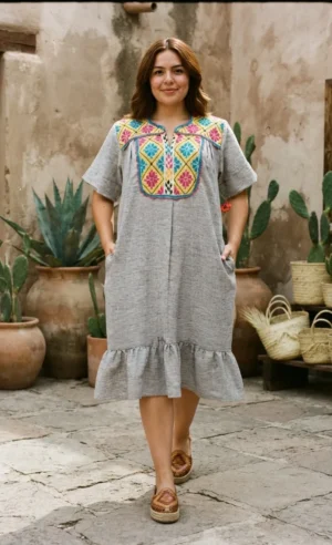 Vestido de lino bordado