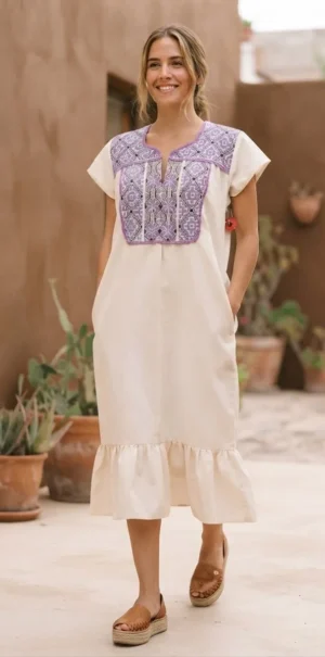 vestido bordado lila punto de cruz