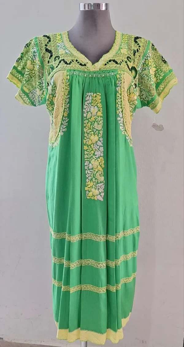 Vestido verde limón deshilado nacional verde bandera matizado