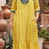 Vestido rayón amarillo bordado solo adelante