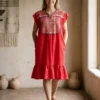 Vestido rojo bordado rojo punto de cruz